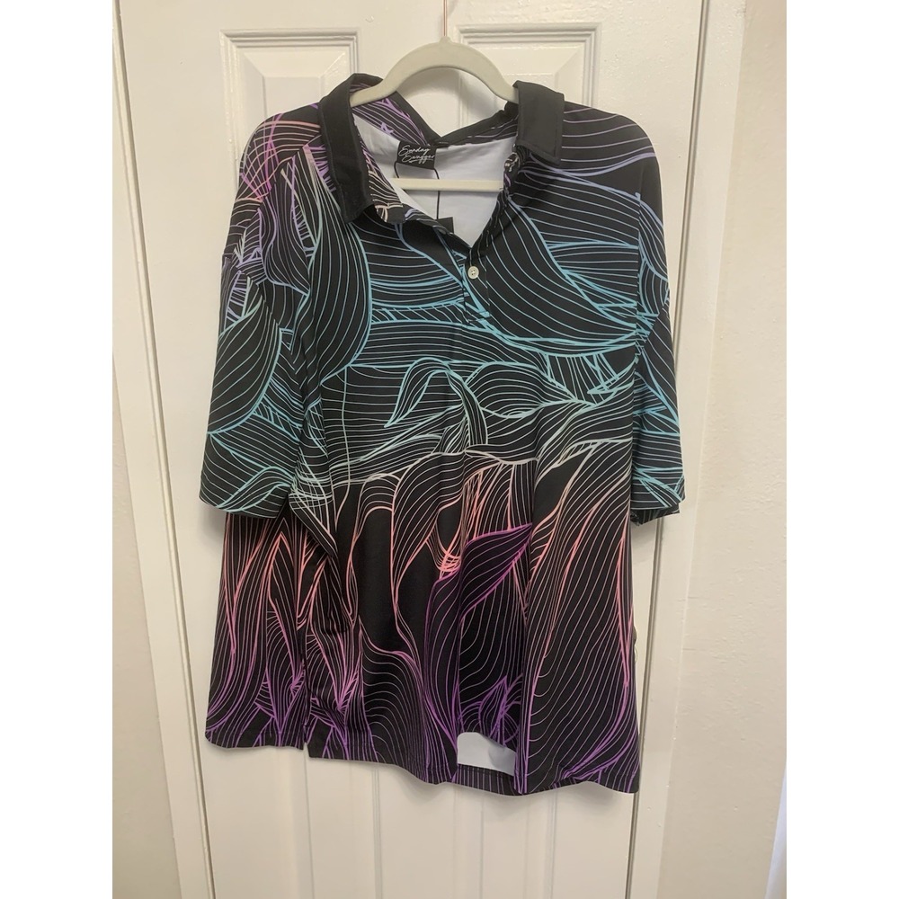 NWT Sunday Swagger Mens Golf Polo Shirt Tropical Leaf And Palm Multicolor 3XL